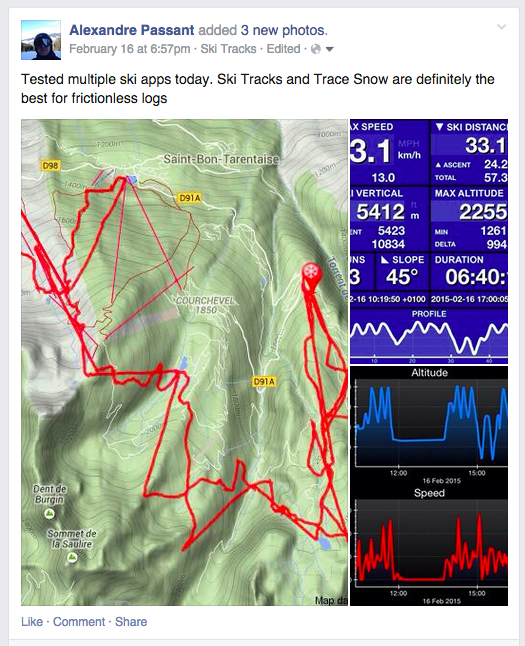 Sharing Ski Tracks logs on Facebook